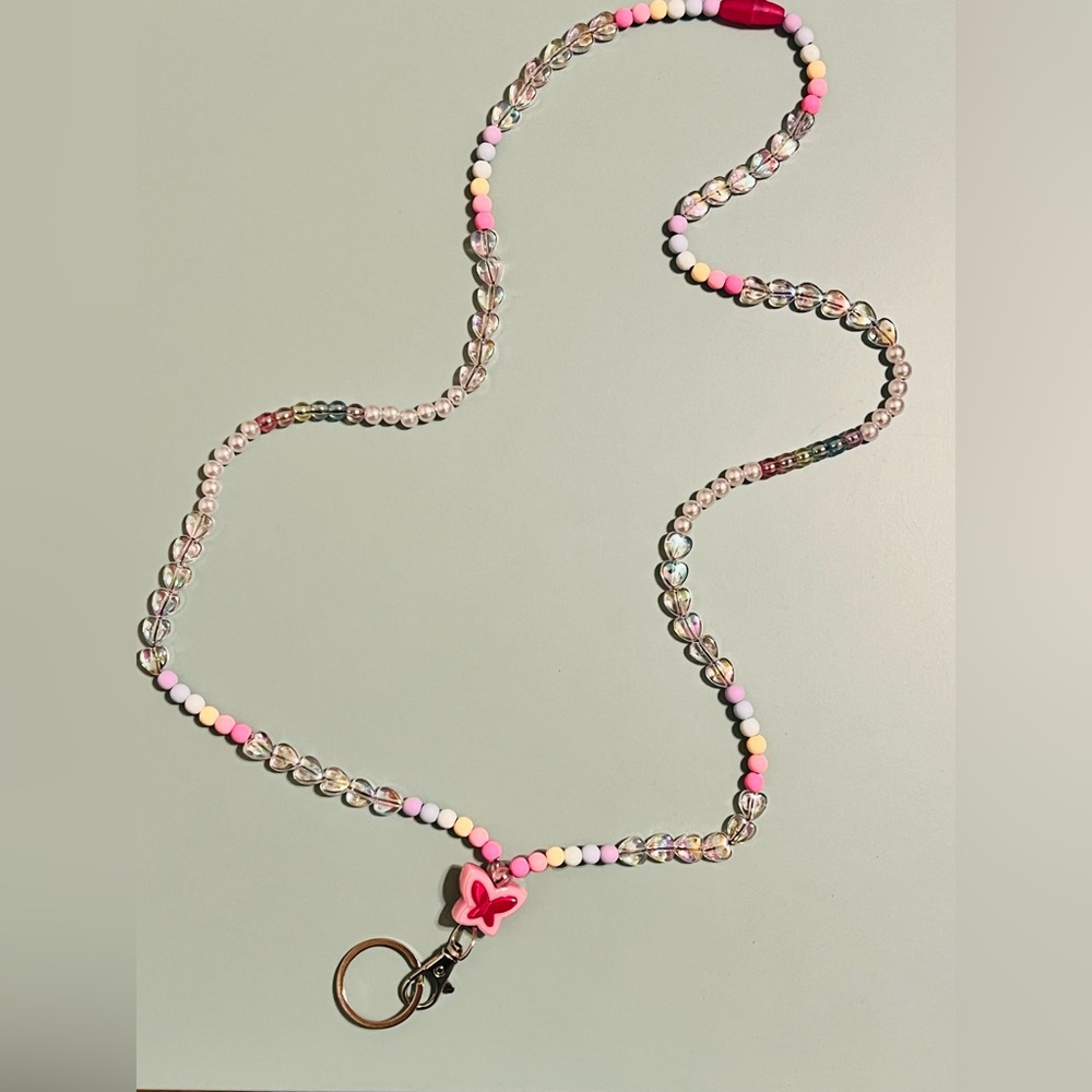 Rainbow Hearts and Pearls Lanyard